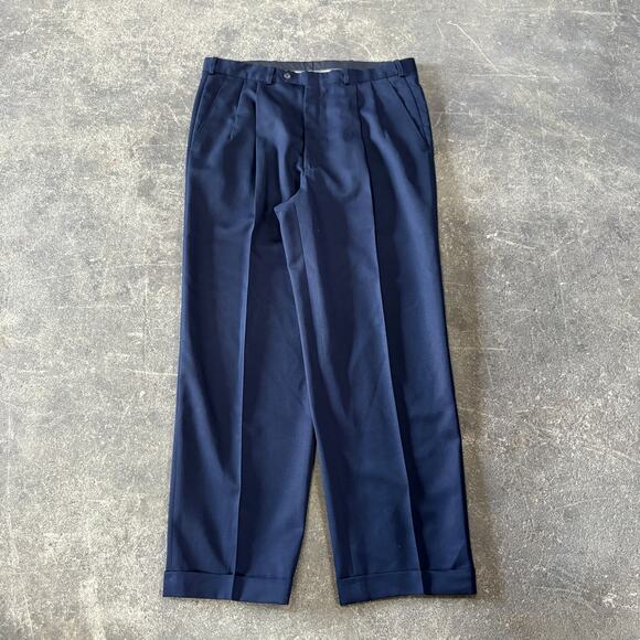 Vintage JB Britches Nordstrom Pleated Pants Mens 36x30 Blue Wool Slacks Cuffed - Picture 1 of 9